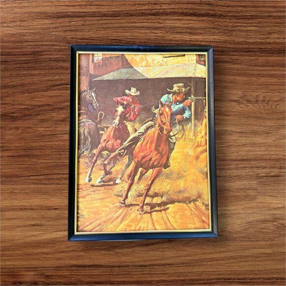 Mid Century Western Framed Gun Slinging Cowboys - Picture 3 of 17